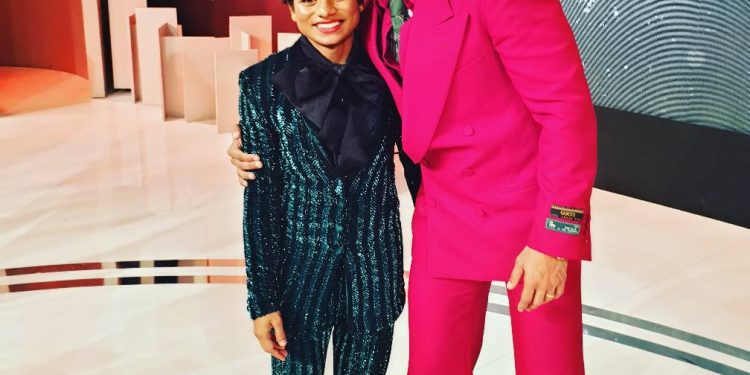 Dutee Chand with actor Ranveer Singh at the award ceremony