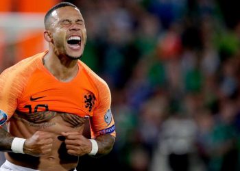 Memphis Depay celebrates after scoring against Northern Ireland