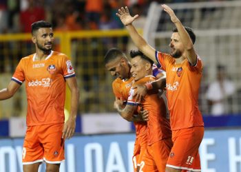 Ferran Corominas of FC Goa celebrates after scoring against Chennaiyin FC