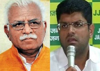 ML Khattar and Dushyant Chautala. File pic