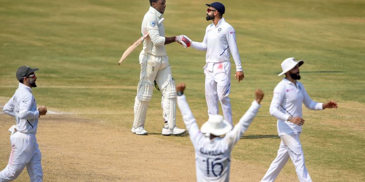 It's all over: Virat Kohli shakes Kagiso Rabada's hand at the end of the game, Sunday