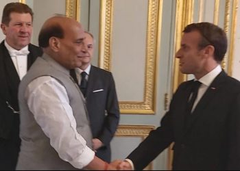 Rajnath Singh and French President Emmanuel Macron