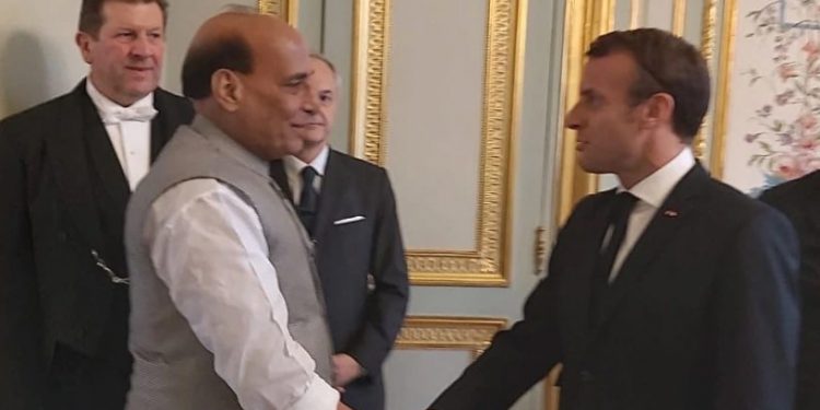 Rajnath Singh and French President Emmanuel Macron