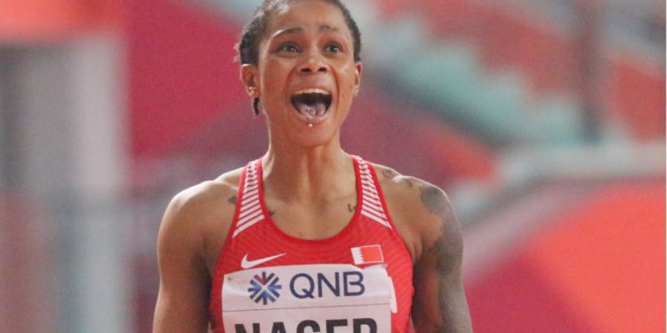 A look of surprise on the face of Salwa Eid Naser after winning the 400m gold at the Athletics Worlds,Thursday