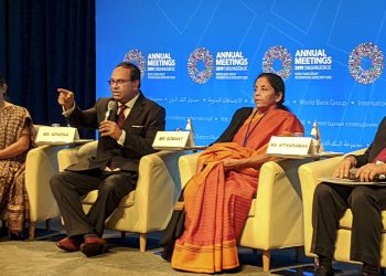 Nirmala Sitharaman at an investor's summit Wednesday in Washington