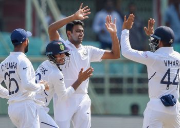 Ravichandran Ashwin became the joint-quickest to the 350-wicket mark in Tests with Muttiah Muralitharan