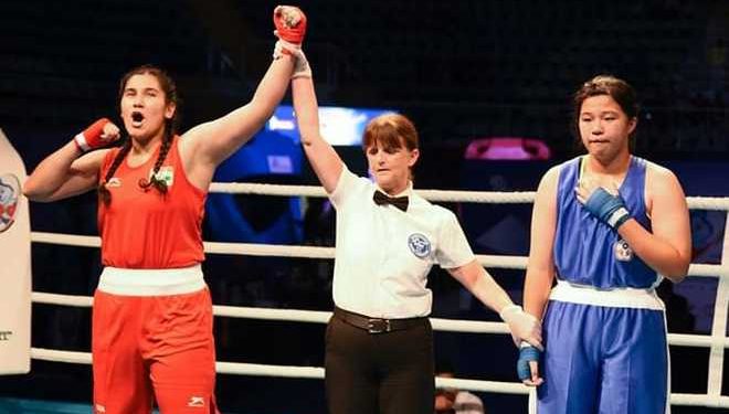 Tanishbir Kaur Sandhu at the ASBC Asian Junior Boxing Championships