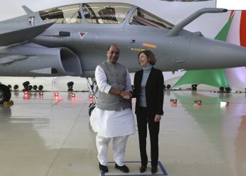 Rajnath Singh with the French Minister of Armed Forces Florence Parly.