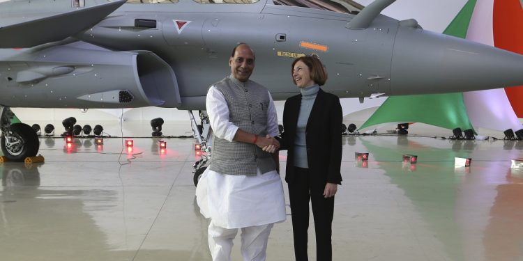 Rajnath Singh with the French Minister of Armed Forces Florence Parly.