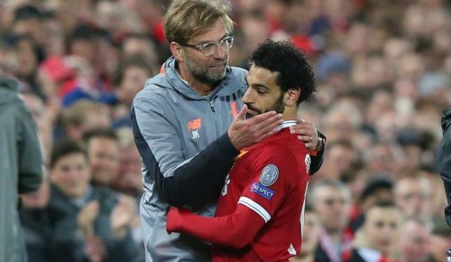 Mohamed Salah (in red) and Jurgen Klopp