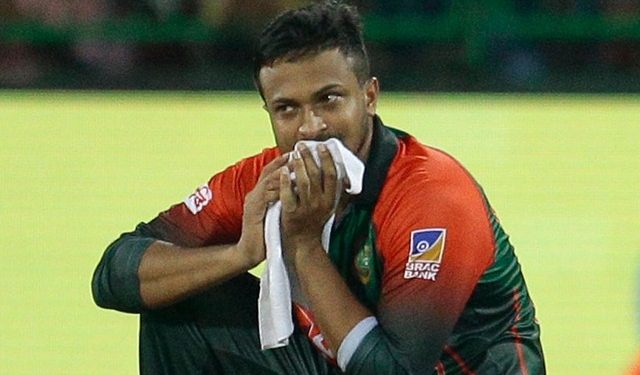 Bangladesh cricket captain Shakib Al Hasan   reacts after the defeat against Indian cricket team during the final Twenty-20 cricket match of NIDAHAS Trophy  between Bangladesh and India at R Premadasa cricket ground, Colombo, Sri Lanka on Sunday 18 March 2018. (Photo by Tharaka Basnayaka/NurPhoto via Getty Images)