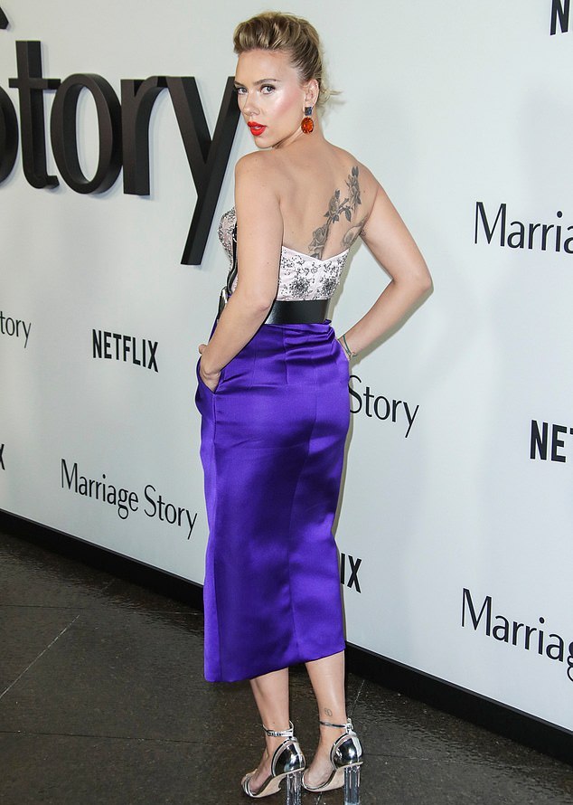 Scarlett Johansson shows off back tattoo; See pic
