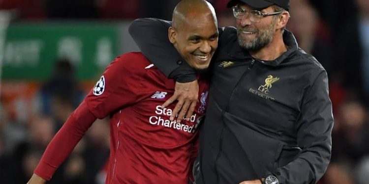 Fabinho and Liverpool manager Jurgen Klopp