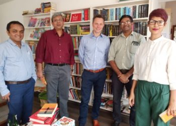 From left to right - Somu Sundar Reddy, VP Sales, Thomas Abraham, MD, Hachette India, Richard Kitson Director, Hachette UK, Anand Verma, Sales Manager East, Satabdi Mishra Co founder Walking BookFairs, Independent Bookstore  Bhubaneswar