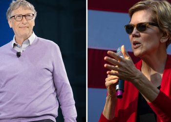 Bill Gates (L) and Elizabeth Warren