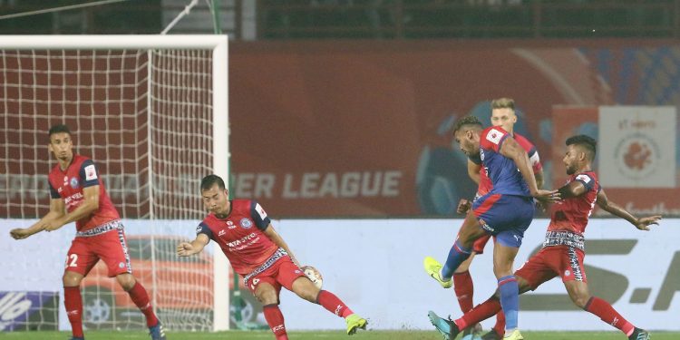 Raphael Augusto of Bengaluru FC takes a shot at the goal, Sunday