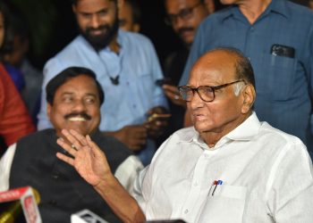 NCP chief Sharad Pawar addresses a press conference after a meeting with Congress president Sonia Gandhi in New Delhi, Monday