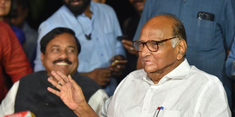 NCP chief Sharad Pawar addresses a press conference after a meeting with Congress president Sonia Gandhi in New Delhi, Monday