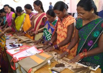 Women receive training on preparation of scented oil and incense sticks at Mission Shakti Hall in Nabarangpur. They will leave for Lucknow for special training on it