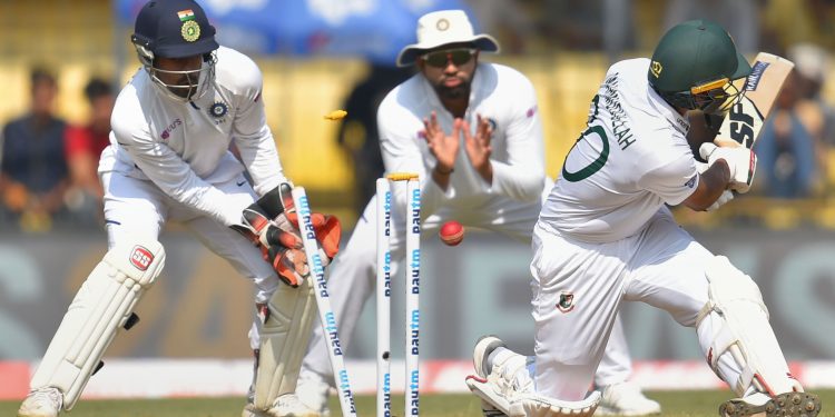 Indore: Bangladesh batsman Mahmudullah gets clean bowled from Ravichandran Ashwin during the first day of first Test match between India and Bangladesh, at the Holkar Cricket Stadium in Indore, Thursday, Nov. 14, 2019. (PTI Photo/Kamal Kishore)