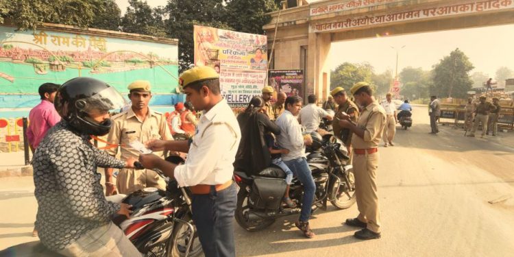 Police frisking people in Ayodhya