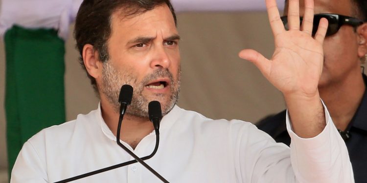 Simdega: Congress leader Rahul Gandhi gestures as he speaks during an election campaign rally in support of party candidate Bhushan Bara (Simdega) and Vikshal Kongari (Kolebira)  for the Jharkhand Assembly polls, in Simdega district, Monday, Dec. 2, 2019.