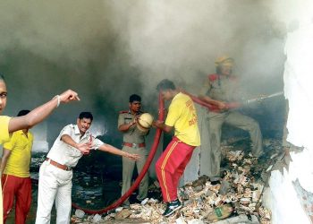 File photo of a fire mishap at a factory on the outskirts of Bhubaneswar in 2017