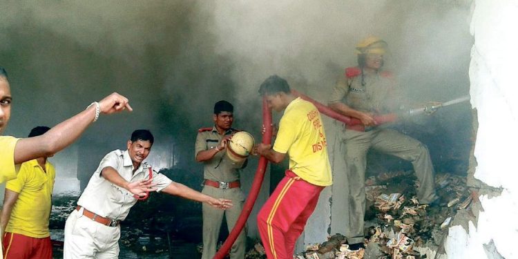 File photo of a fire mishap at a factory on the outskirts of Bhubaneswar in 2017