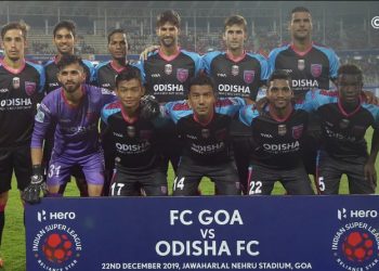 Odisha FC players pose before their game against FC Goa