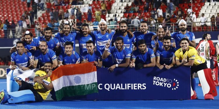 The Indian men's hockey team after winning the FIH Olympic Qualifiers in Bhubaneswar