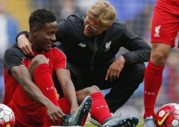 Divock Origi and Jurgen Klopp