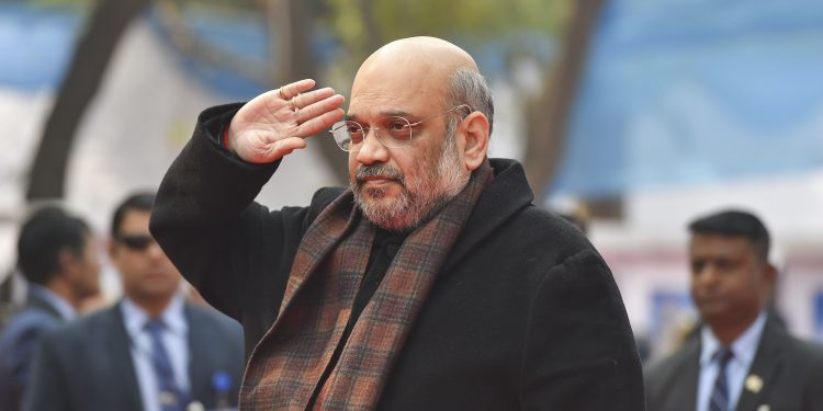 Union Home Minister Amit Shah during the foundation laying ceremony of Directorate General building of CRPF in New Delhi, Sunday