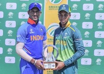 Priyam Garg Captain and Khanya Cotani of the Coca-Cola South Africa under-19s, during the 2019 One Day International Under-19 game between South Africa and India at Buffalo Park in East London on on 26 December 2019 © Deryck Foster/BackpagePix