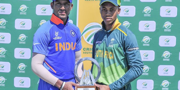 Priyam Garg Captain and Khanya Cotani of the Coca-Cola South Africa under-19s, during the 2019 One Day International Under-19 game between South Africa and India at Buffalo Park in East London on on 26 December 2019 © Deryck Foster/BackpagePix