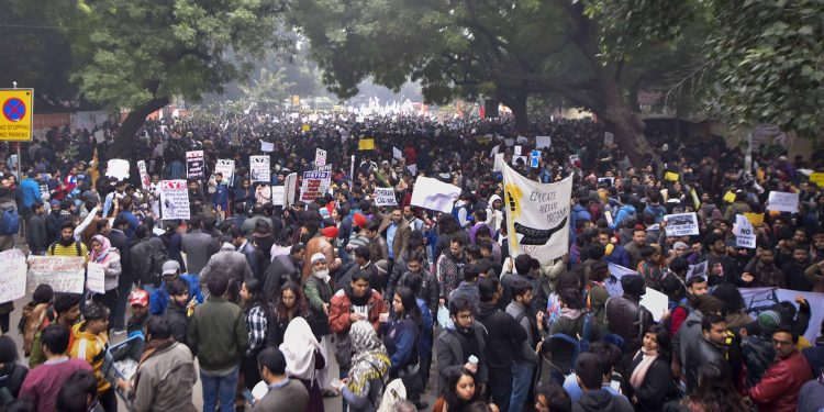 Protesters in front of Mandi House