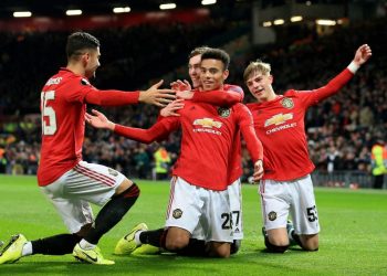 Manchester United's Mason Greenwood celebrates his goal.