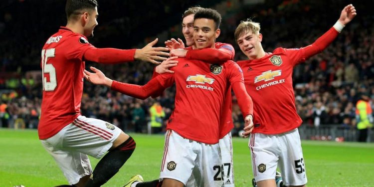 Manchester United's Mason Greenwood celebrates his goal.