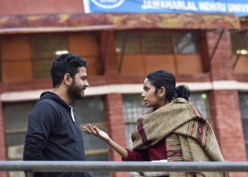 Aishe Ghosh seen with a fellow student, Monday