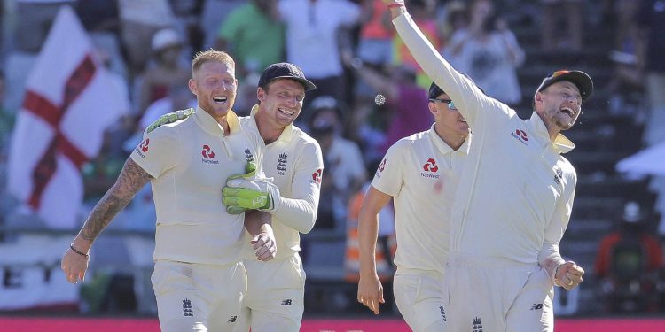 Ben Stokes (left) and England skipper Joe Root (right) celebrate England's win over South Africa