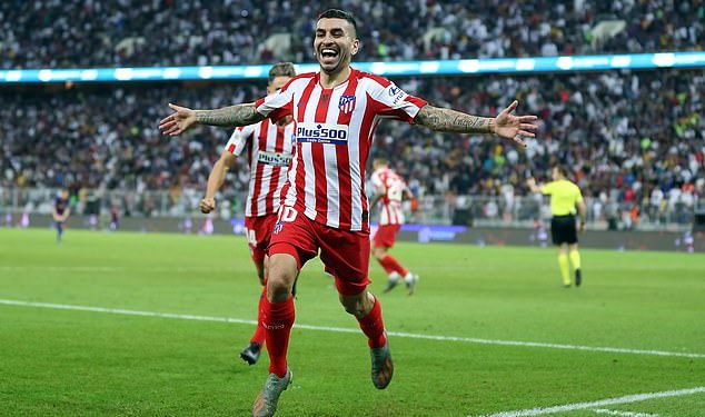 Angel Correa celebrates after scoring the winner for Atletico Madrid against Barcelona