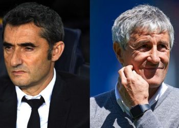 Ernesto Valverde (L) and Quique Setien