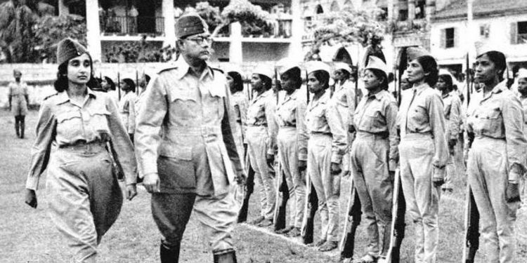 Netaji with women soldiers of the Azad Hind Fauj