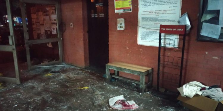 A room ransacked and vandalised inside Sabarmati hostel