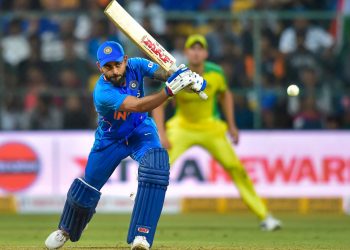 Virat Kohli plays his trademark cover drive