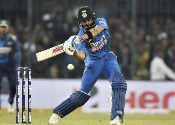 Virat Kohli plays a shot during the second T20 match against Sri Lanka, at the Holkar Cricket Stadium in Indore, , Tuesday