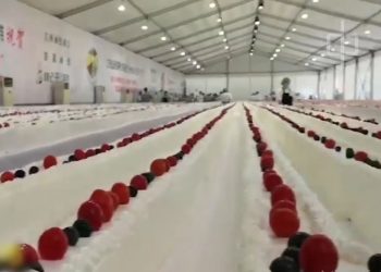 China presently has the record of baking the longest cake -- 3.2 km in length which was prepared inside a hall.