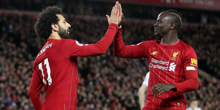 Liverpool goalscorers Mohamed Salah and Sadio Mane celebrate