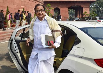 P Chidambaram at the Patliament House, Monday