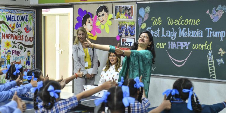 Melania Trump attending a Happiness Class at a school in New Delhi