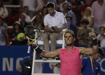 Rafael Nadal celebrates after defeating Serbia's Miomir Kecmanovic